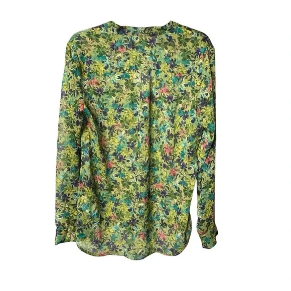 KUT from the Kloth Size M Semi-sheer Button-down Shirt Ruffle Cuff Blouse Floral - Picture 2 of 3
